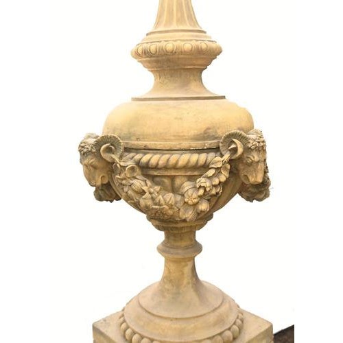 English Stone Garden Urns with Ram Masks, Set of 2 For Sale - Image 10 of 15