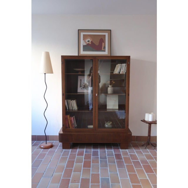 Glazed Walnut Bookcase with Stepped Plinth Base, 1960s For Sale - Image 17 of 18