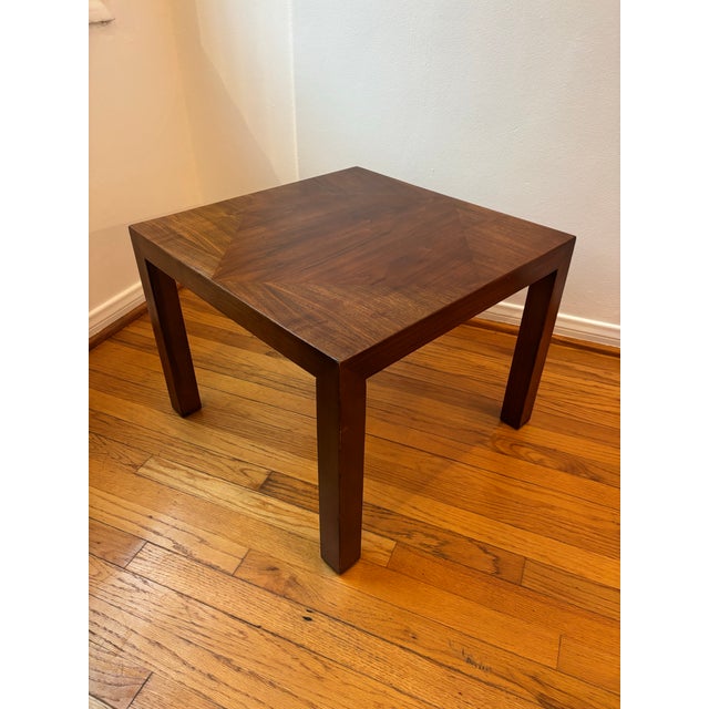 Vintage Lane Mid-Century Modern Parsons Style Square Walnut Side Table With Diamond Inlay For Sale - Image 12 of 12
