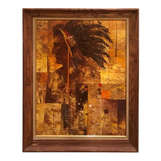 1970s Mid Century Oil on Board of an Indian Warrior For Sale