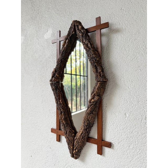 Antique Folk Art Rustic Wooden Mirror, 1900 For Sale - Image 14 of 18