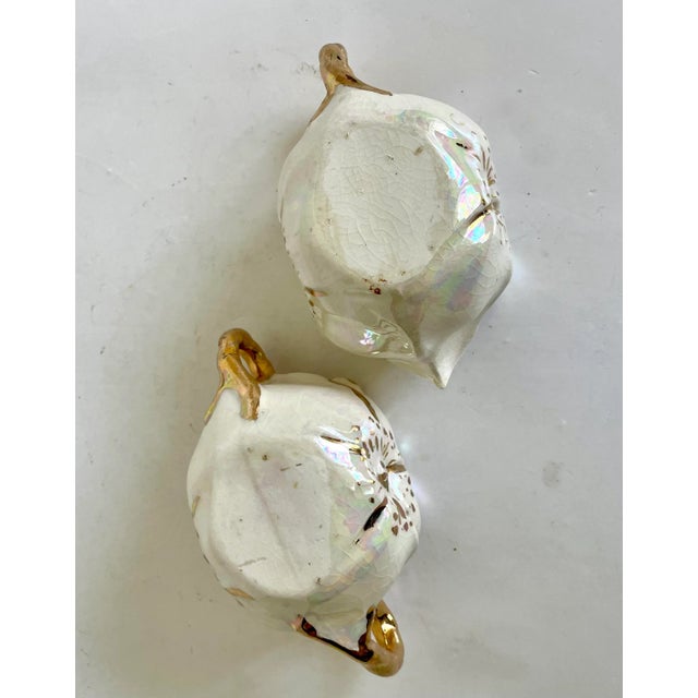 White Hollywood Regency Pearlescent and Gold Flower Shaped Sugar and Creamer Set For Sale - Image 8 of 8