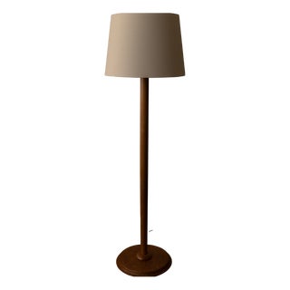 Vintage Scandinavian Beech Floor Lamp with Fabric Shade For Sale
