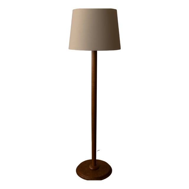 Vintage Scandinavian Beech Floor Lamp with Fabric Shade For Sale