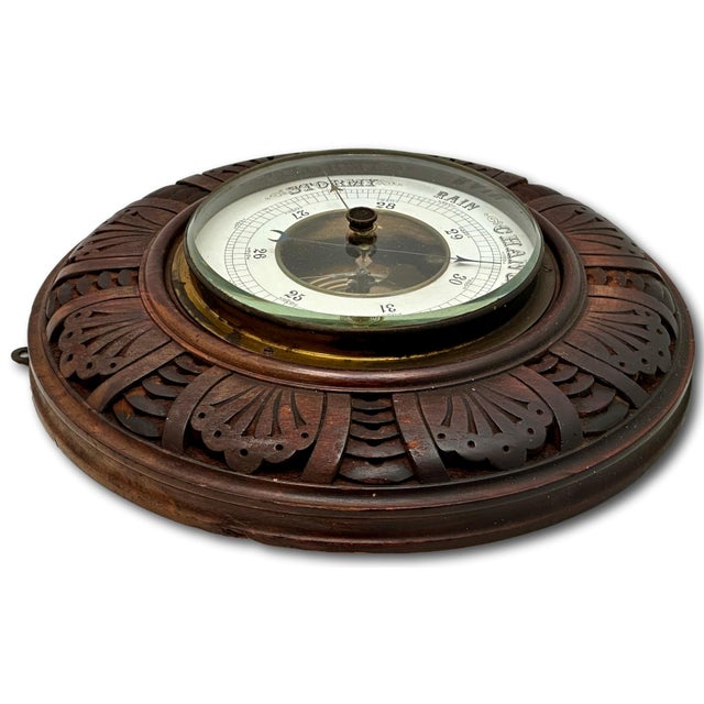 Nice Quality Antique European Hand Carved Walnut Wall Barometer - Circa Late 19th Century For Sale - Image 12 of 17