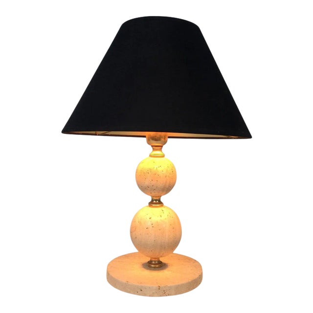 Travertine and Brass Table Lamp For Sale