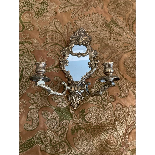 Ornate Vintage Brass Mirrored Wall Sconce - Hollywood Regency Style For Sale - Image 15 of 15