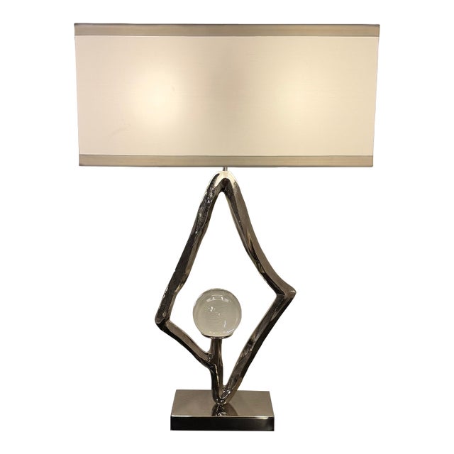 Global Views Nickel Abstract Lamp W/ Crystal Sphere For Sale