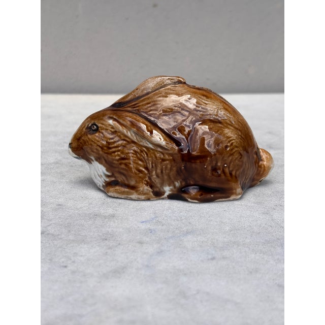 French Majolica Rabbit Money Bank Circa 1900.
