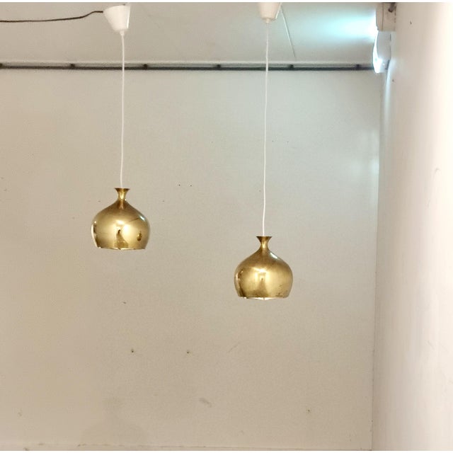 Gold Löken Pendant Lamps in Brass by Helge Zimdal for Falkenbergs, Sweden, 1960s, Set of 2 For Sale - Image 8 of 10