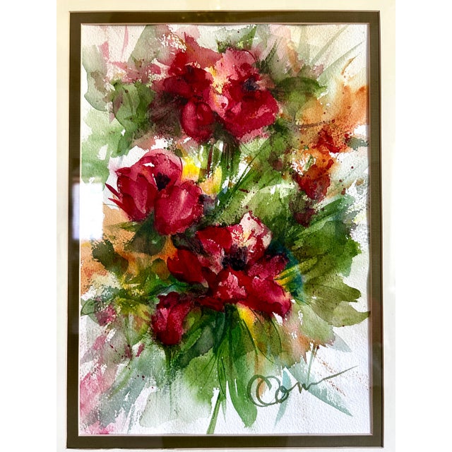English Giclee Fine Art Print “Red Poppies” Watercolor Painting For Sale - Image 3 of 5