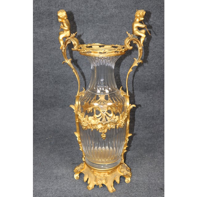 Metal 20th Century French Louis XV Rococo Style Ormolu Cherub and Cut Crystal Vase For Sale - Image 7 of 10