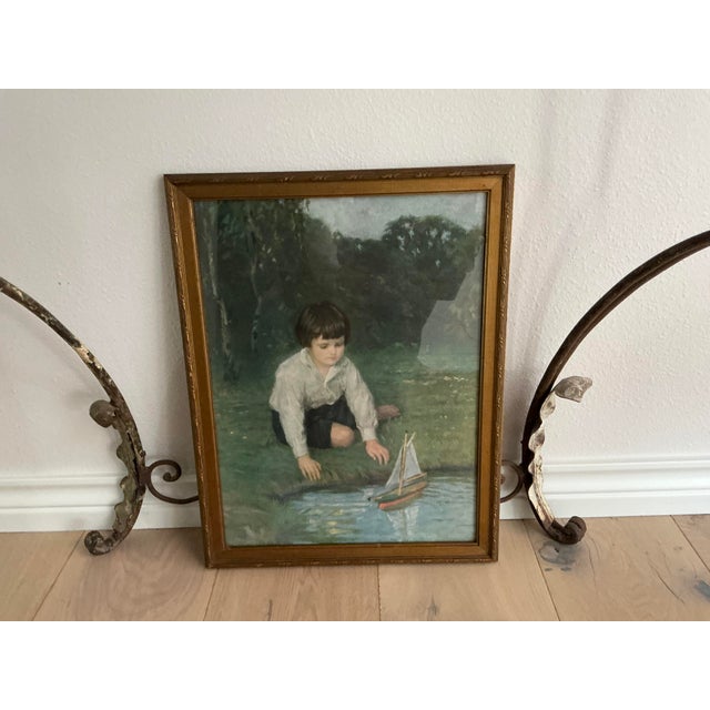 Wood 1930s Framed Print of the Young Mariner in Gilt Wood Frame For Sale - Image 7 of 8