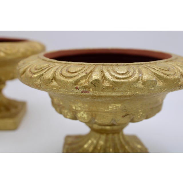 Mid Century Italian Gold Leaf Gilt Terra Cotta Urns For Sale - Image 11 of 12