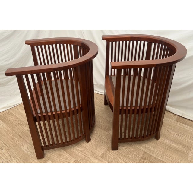 Rare Set of Stickley Lounge Chairs Spindle Barrel Back Solid Cherry, Leather 1a For Sale In Palm Springs - Image 6 of 12