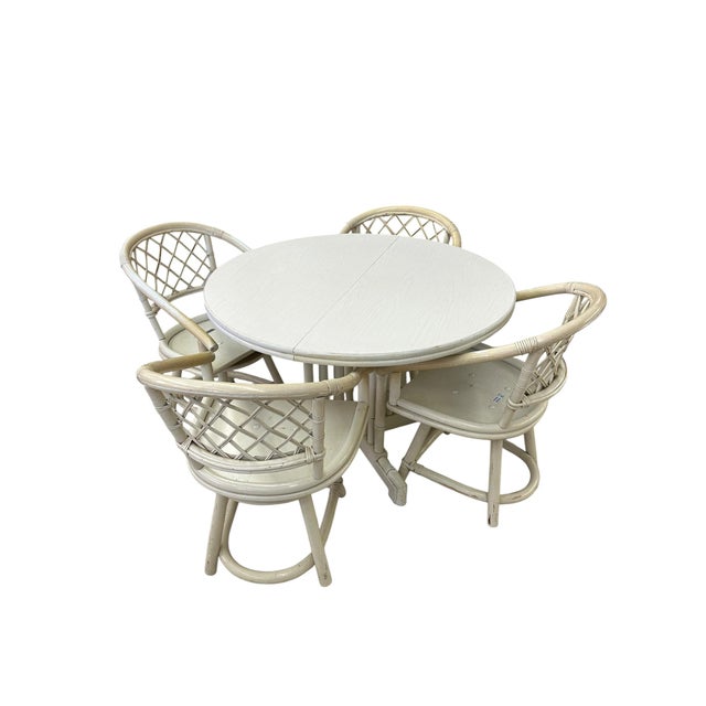 Ficks Reed Mid 20th Century Ficks Reed Cream Rattan and Faux Bamboo Dining Set For Sale - Image 4 of 15