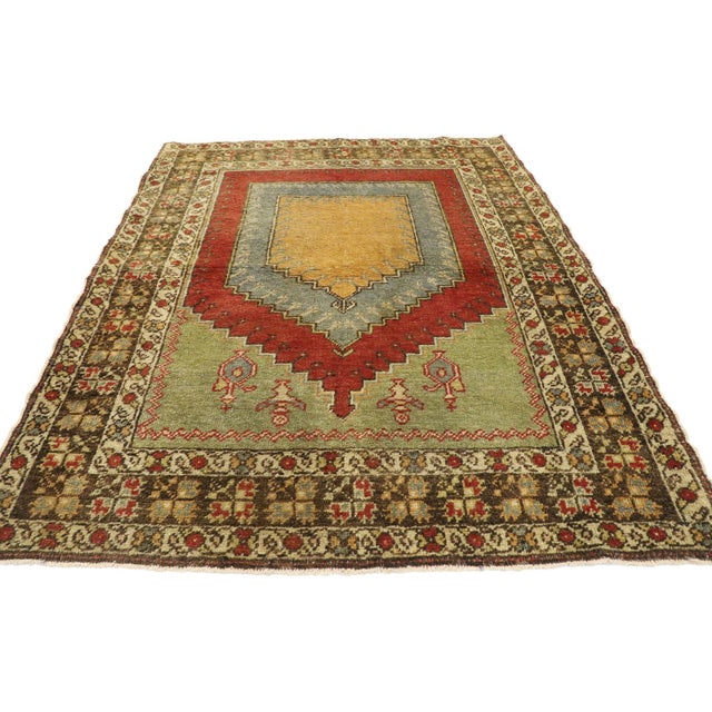 Mid-Century Modern Vintage Turkish Oushak Prayer Rug, 03'11 X 04'10 For Sale - Image 3 of 9