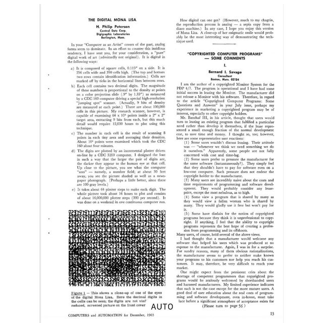 Printmaking Materials Rare! Mona Lisa Displayed in Computer Histoty Museum, and Museum of Digital Art. Mona by the Numbers by H.Philip Peterson, October 24, 1965 For Sale - Image 7 of 9