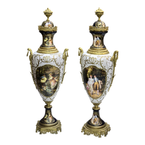 French Style Porcelain Vases – Romantic Scenes & Gilt Bronze Mounts