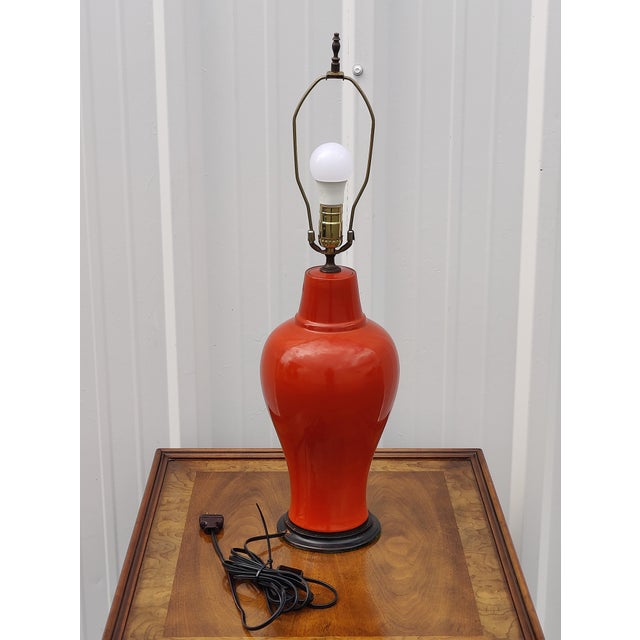 Ceramic Vintage Mid Century Orange Pottery Table Lamp For Sale - Image 7 of 8