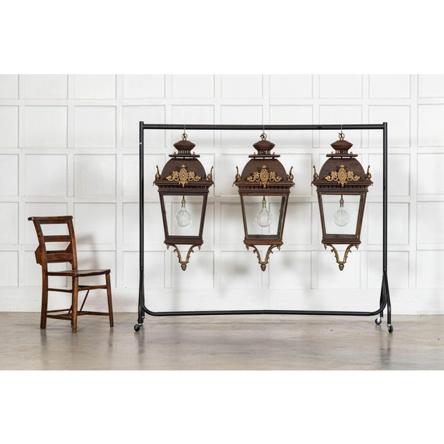 Large French Bronze and Iron Lantern For Sale - Image 5 of 9