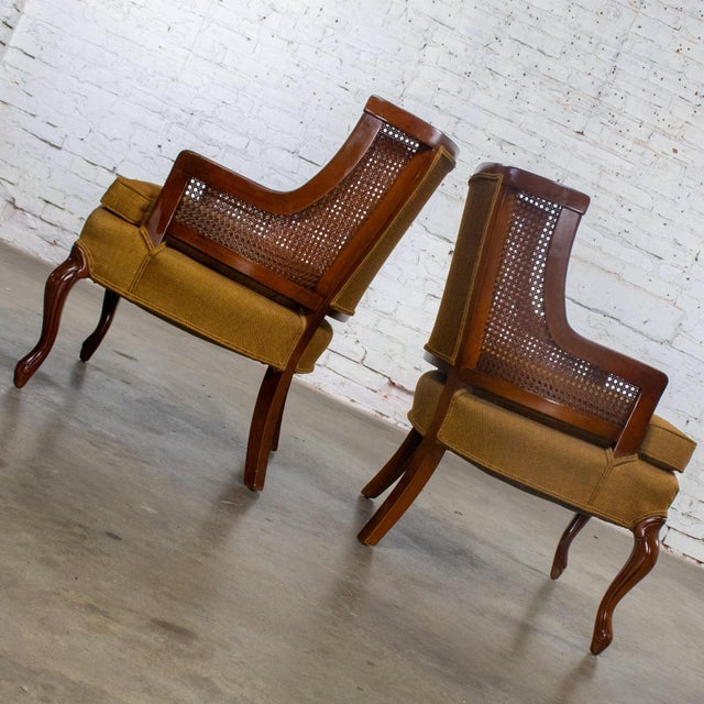 Fairfield Mid-20th Century French Country Louis XV or Bergere Style Pair Low Backed Chairs With Cane Wingbacks by Fairfield Chair For Sale - Image 4 of 18