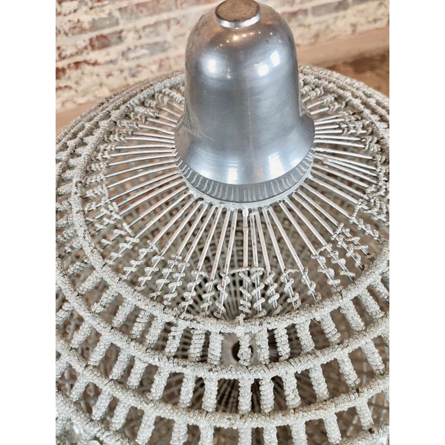 Glass 1970s Vintage Large 35" Wide Crystal Beaded Pendant Ball -Light Fixture For Sale - Image 7 of 9