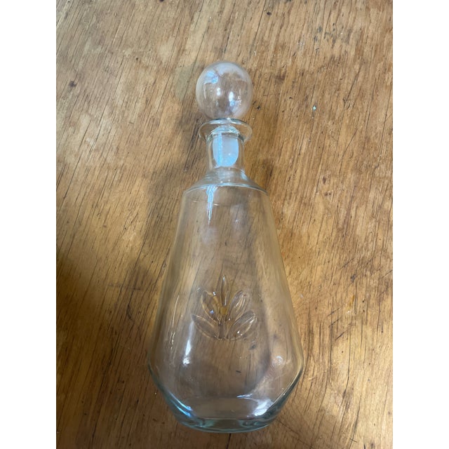 Transparent Antique Hand Blown Glass Decanter With Agave Leaf and Beautiful Globe Top For Sale - Image 8 of 14
