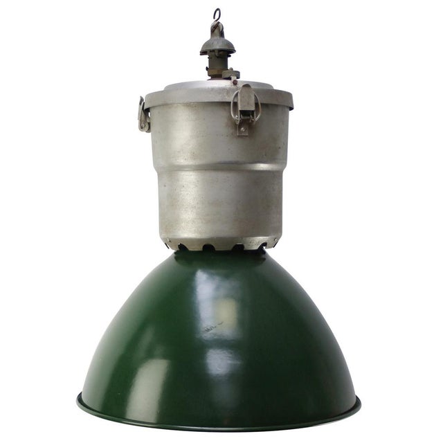 Large Vintage Industrial French Green Enamel Pendant Lights For Sale - Image 6 of 6