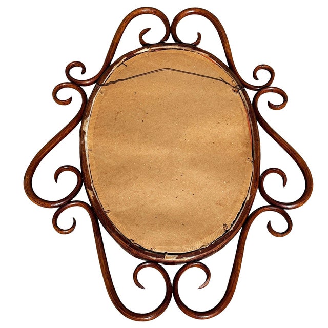 1900 - 1909 1900s Late Victorian Thonet Style Scrolling Bent Oak Wall 30" Mirror For Sale - Image 5 of 6