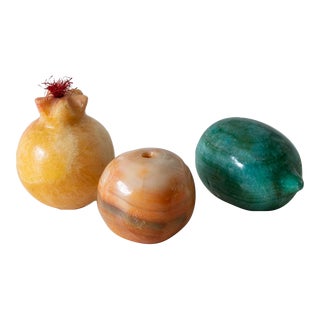 1950s Vintage Alabaster Fruit, Green, Yellow, Stone - Set of 3 For Sale