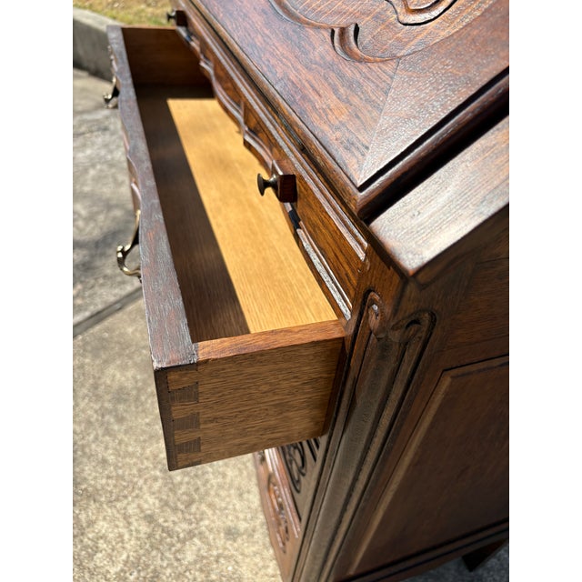 Vintage French Secretary With Carved Pillow Front For Sale - Image 11 of 12
