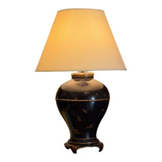 1 of 2 Burton-Ching Black Chinoiserie George II Table Lamp & Shade For Sale