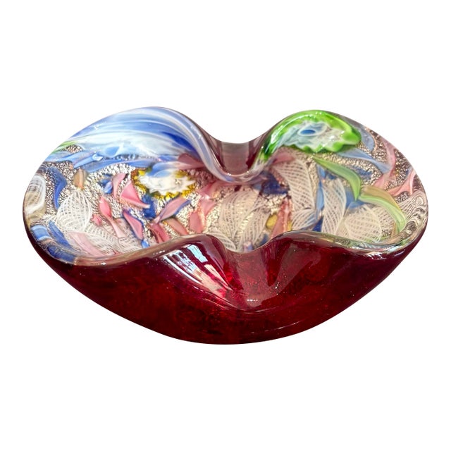 Vintage Boho Multi-Colored Art Glass Bowl After Murano For Sale