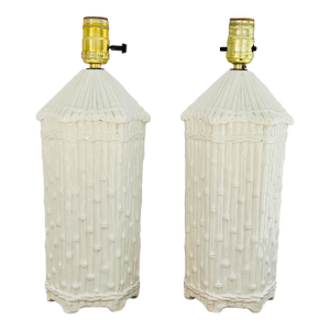 Pair of Italian Mid Century Faux Bamboo Pagoda Lamps