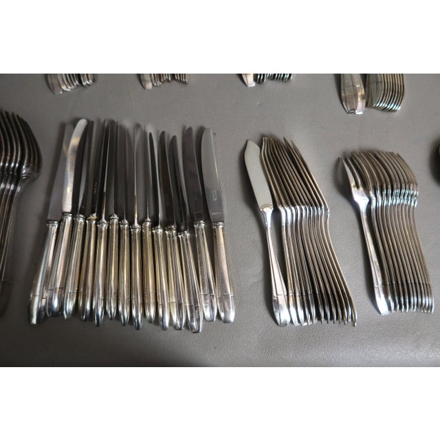 Art Deco Style Silver-Plated Metal Cutlery Service, 1930s, Set of 99 For Sale - Image 3 of 9