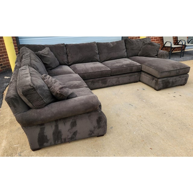 Arhaus Four-Piece Forest Green Corduroy Sectional Sofa Attributed to Arhaus For Sale - Image 4 of 8