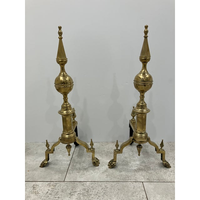 Brass Pair of 1980s Brass Andirons For Sale - Image 8 of 9