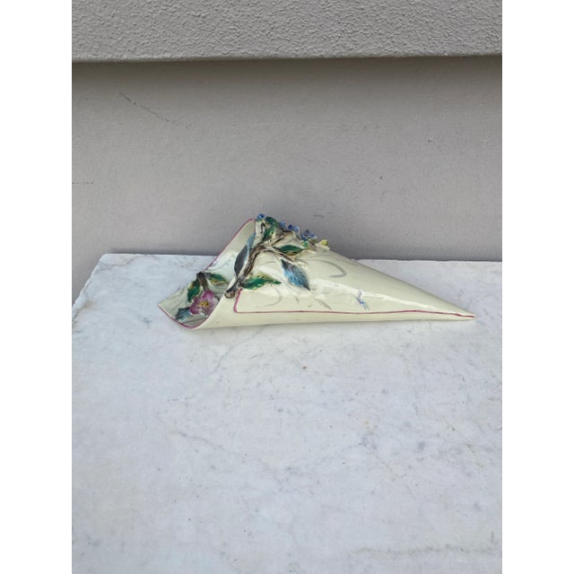 French Country French Majolica Wall Pocket With Flowers Circa 1890 For Sale - Image 3 of 5