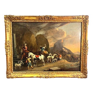 Simon Van Douw, Hunting Outing with Falconer, 1600s, Canvas Artwork, Framed For Sale
