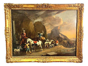 Simon Van Douw, Hunting Outing with Falconer, 1600s, Canvas Artwork, Framed