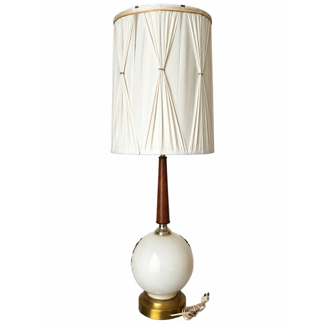 Metal Vintage Ivory Globe Table Lamp With Raised Botanical Vines and Tall Gathered Shade For Sale - Image 7 of 12