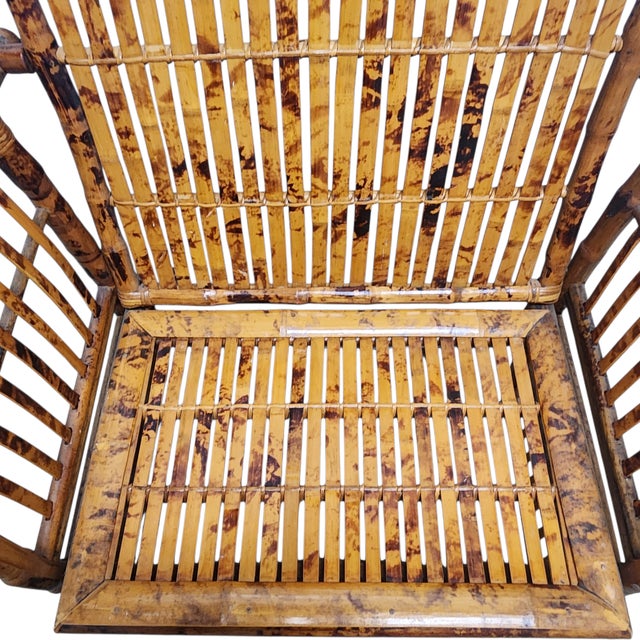 Wood Vintage Natural Tortoise Bamboo Lounge Armchair | Coastal Boho Chinoiserie Accent Chair For Sale - Image 7 of 8