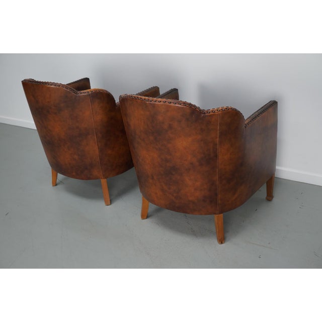 Vintage Dutch Cognac Colored Leather Club Chairs, 1970s, Set of 2 For Sale - Image 9 of 18