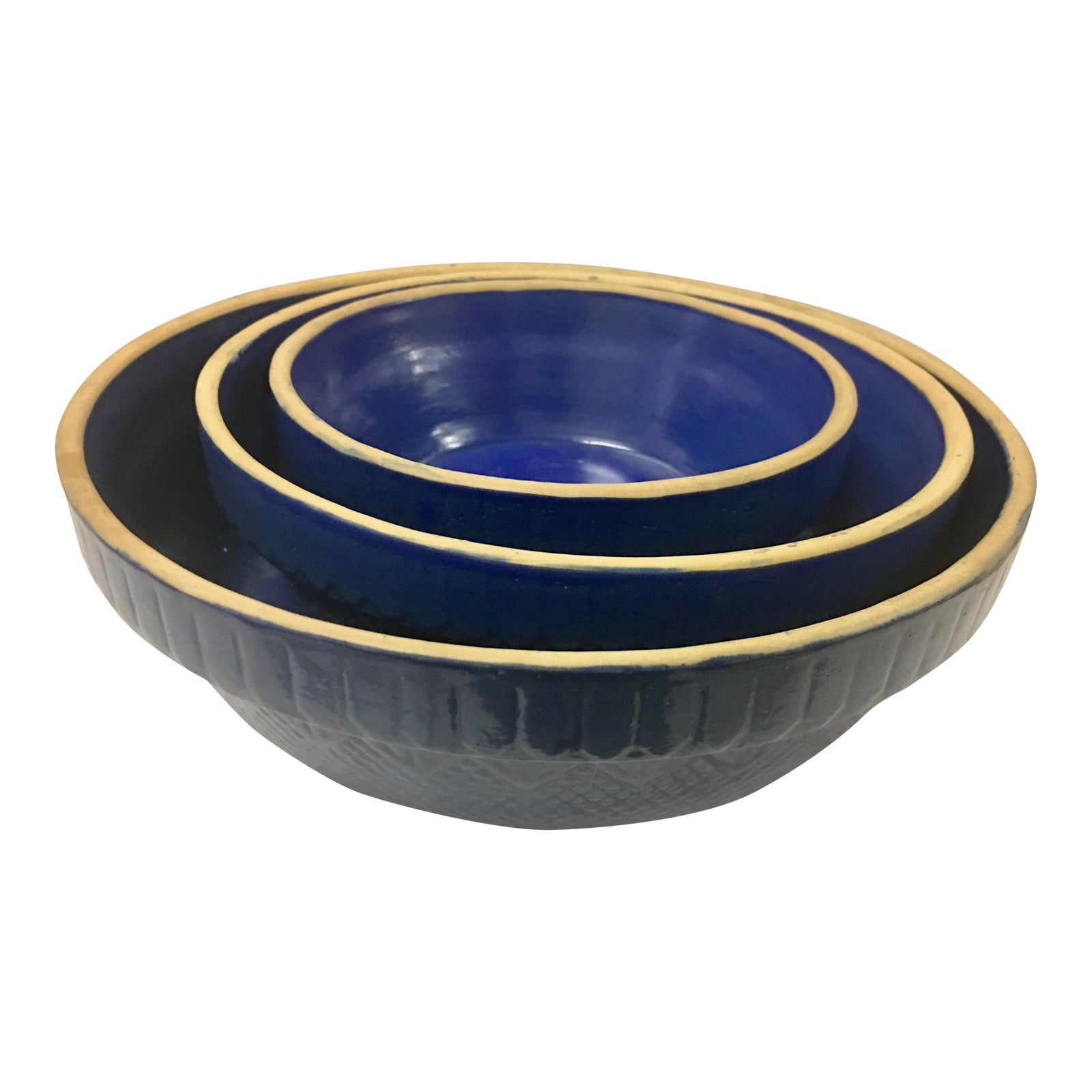 Indigo Blue Ceramic Mixing Bowls Set of 3 Chairish