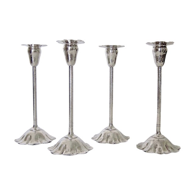 Four Marie Zimmermann Arts & Crafts Silvered Candle Holders, Circa 1915 For Sale In Los Angeles - Image 6 of 9