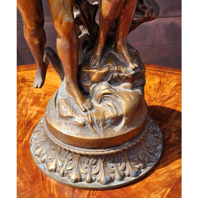 Metal 1880s Gilt Metal Spelter Figural Sculpture of Two Children Table Lamp For Sale - Image 7 of 11