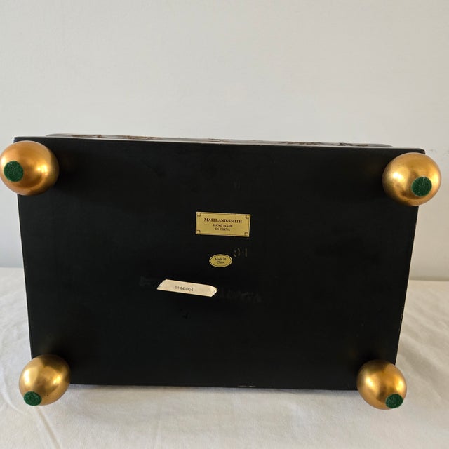 Wood 1980s Maitland Smith Ornate Hinged Mahogany Chest With Brass Ball Feet Leaf Finnial For Sale - Image 7 of 18