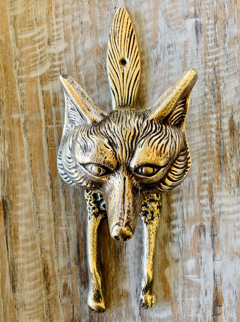Antique Style Solid Brass Fox Door Knocker, Vintage Equestrian Home Decor