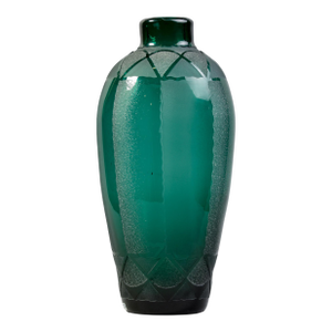 Extra Large Signed VerArt Sabino French Deco Deep Green Acid Etched Art Glass Vase